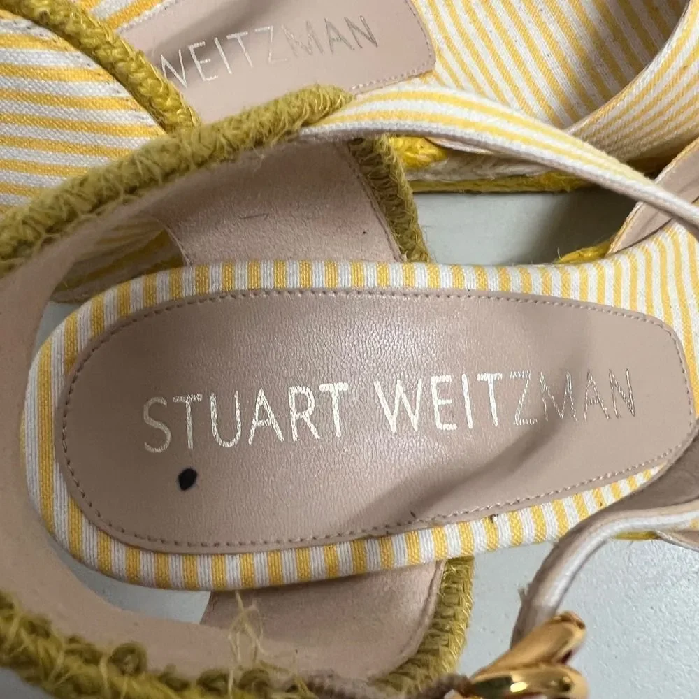 STUART WEITZMAN  Minela Striped Wedge Espadrille Yellow White Size 6.5 SEE DESCR - Picture 10 of 15